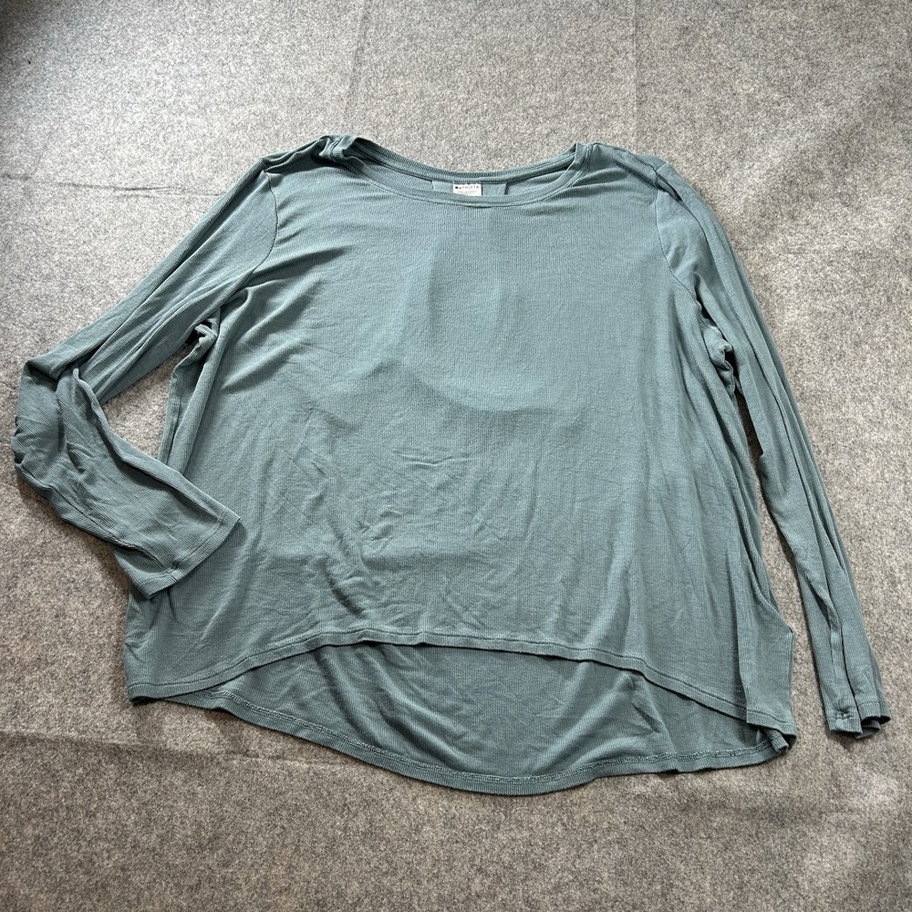 Athleta Top Womens Large Ribbed Knit Long Sleeve Turquoise Green Stretch